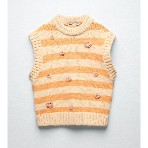 Zara Jacquard Orange Cream Sweater Vest - Picture 1 of 6
